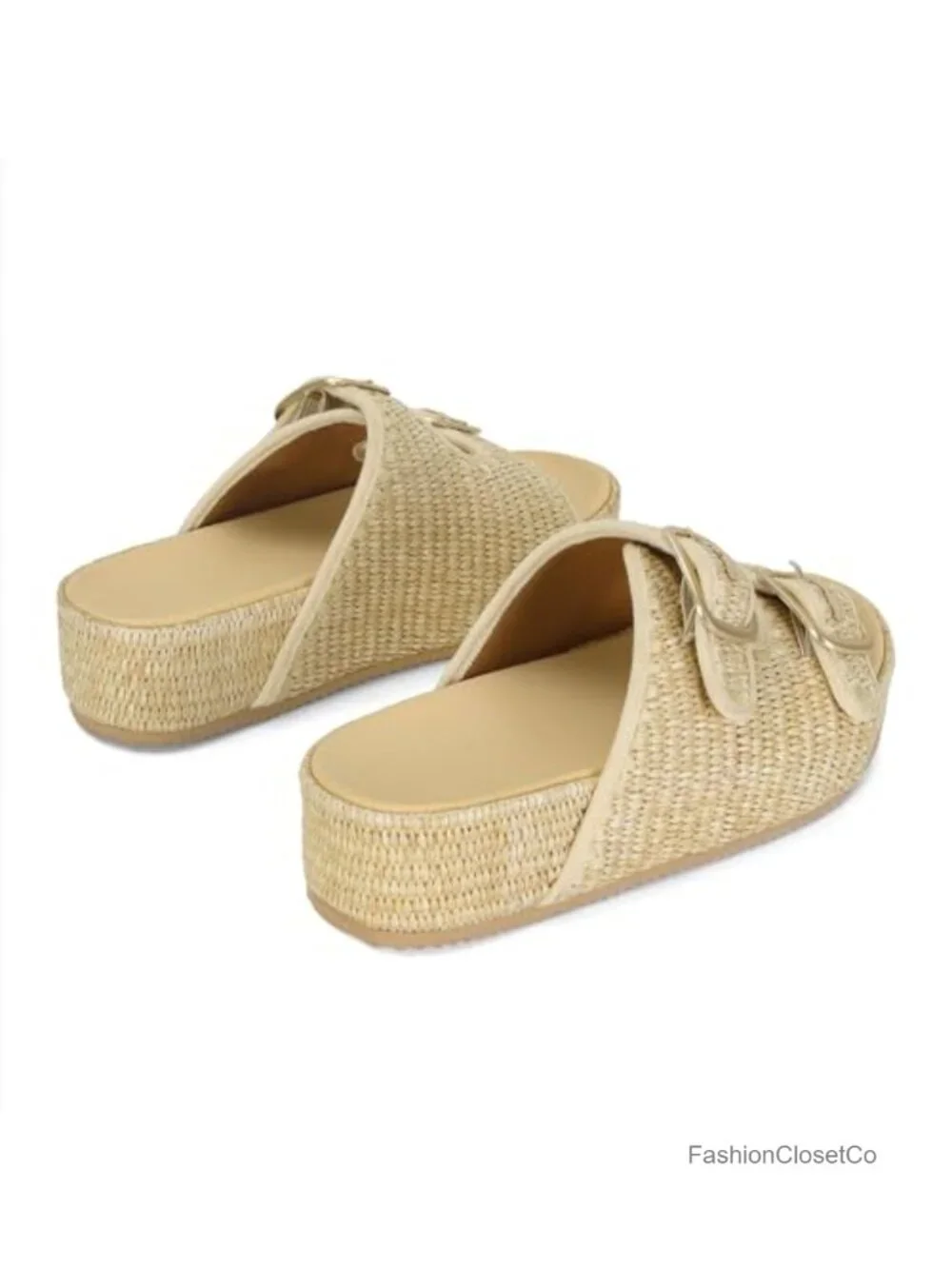 Woven Raffia Espadrille Wedges Platform Sandals with Adjustable Buckle Strap